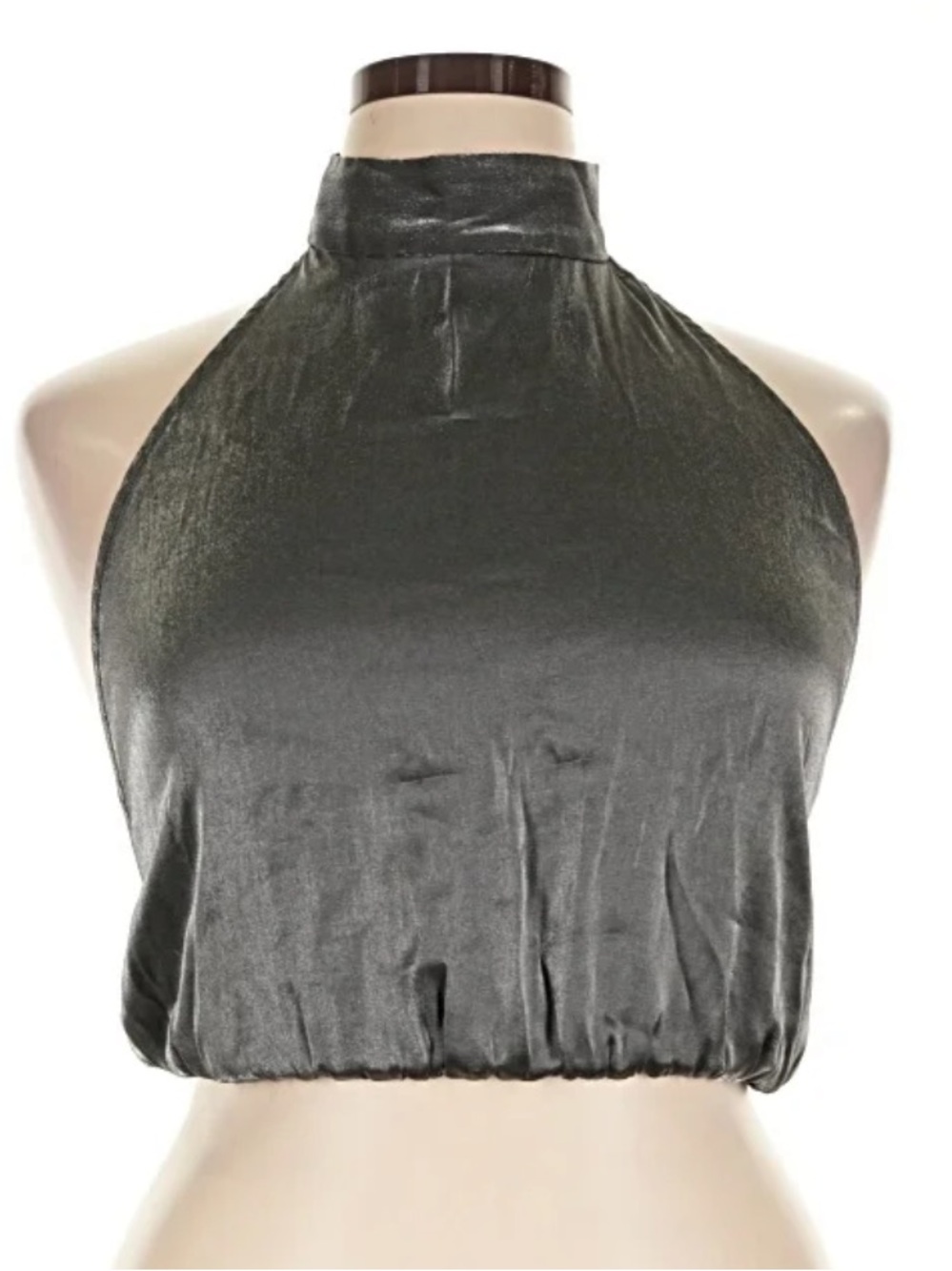 Zara Backless charcoal gray metallic halter top